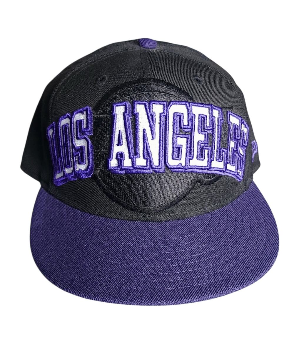 New Era Los Angeles Lakers NBA Fitted Wool Hat Cap Black Purple White Size 7 3/8